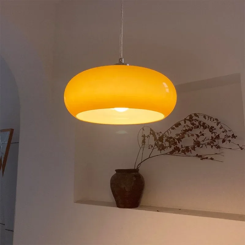 Bauhaus Retro Orange White Doughnut Pendant Lamp Nordic Modern Bedroom Living Room Decoration Board Chandeliers LED Light Luster