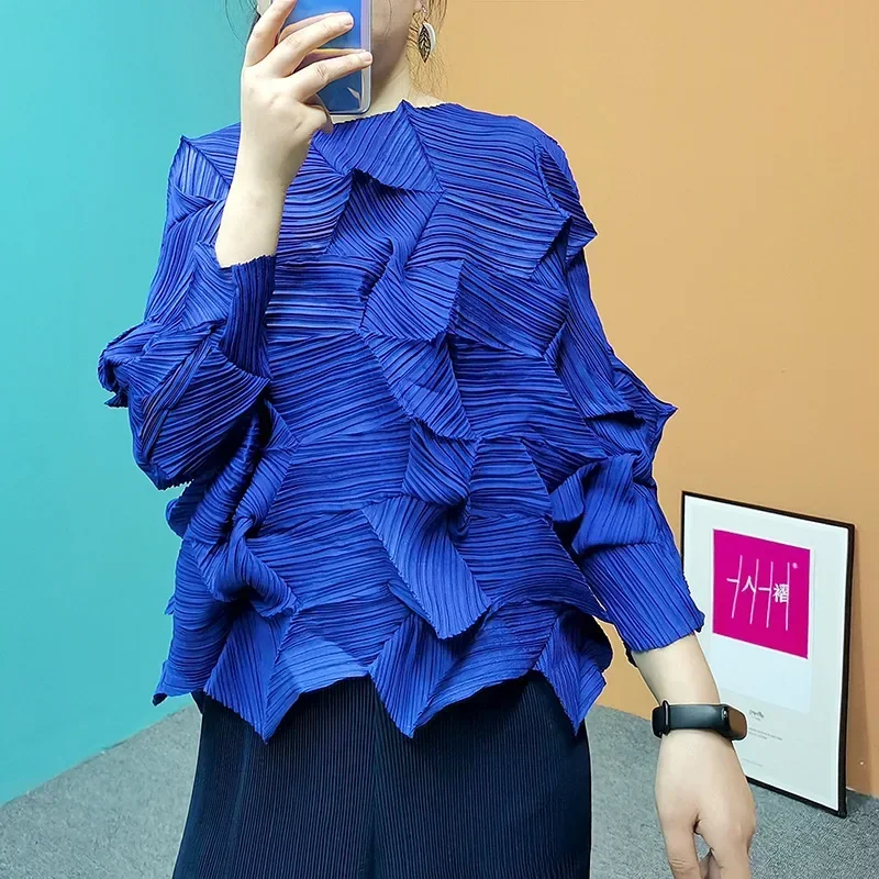 Many Color Casual Pleated T-shirt Women Irregular Design Loose Solid Color Pullover Tops Versatile 2025 New  AL8161