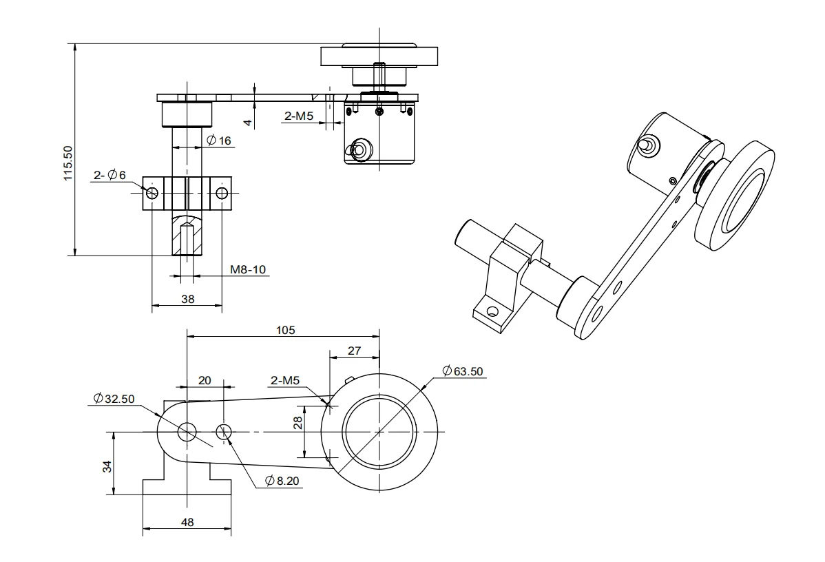 Absolute Non-slip Wheel Bracket (Without Encoder) – Length/Angle Measurement, Power-Off Memory, Multi-Interface Support
