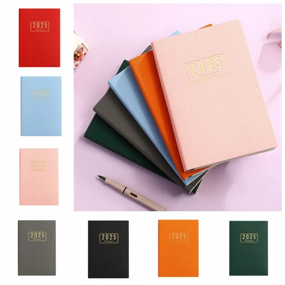 Yearly Schedule 2025 A5 Planner with Index Sticker Portable Hardcover Notebook 12-Month Texture PU Leather Daily Plan Yearbook