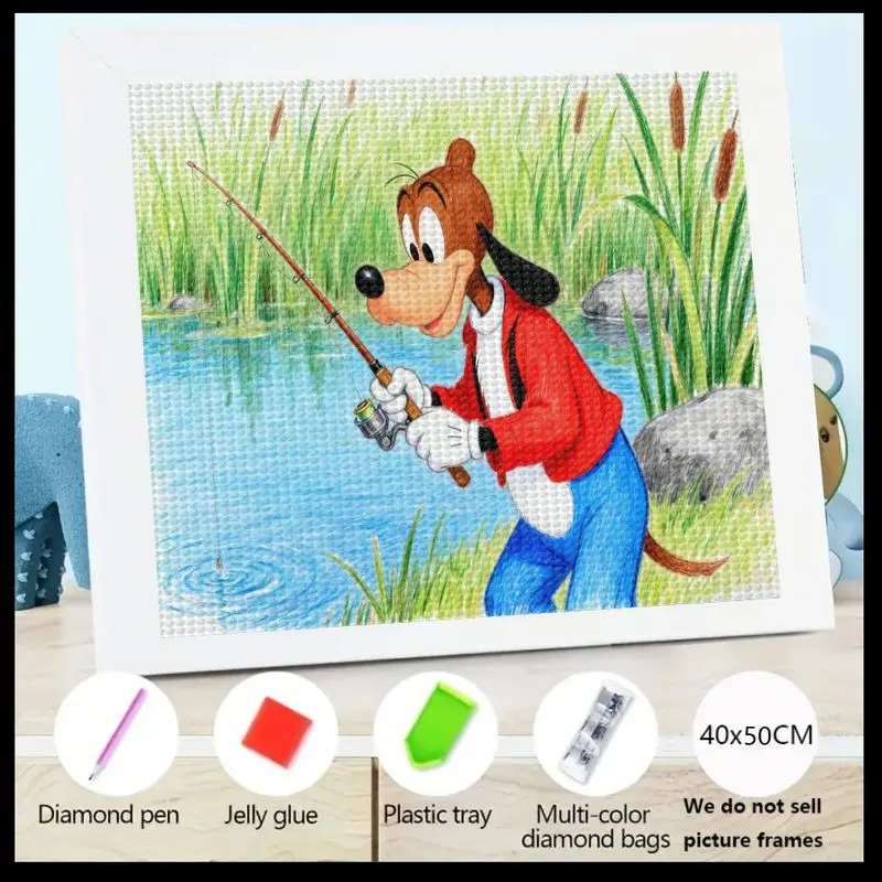 

1PC Disney Goofy Fishing 5D Diamond Painting Kit, Full Drill Cartoon Character Crystal Rhinestone Art Set, DIY Craft for Adults