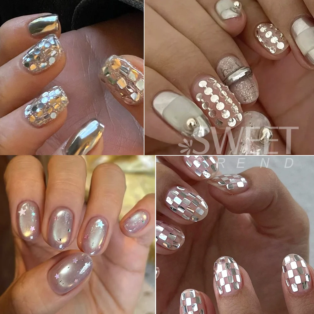 SWEET TREND-1/ 4 Boxen Mini Nail Art Polka Dot Stern Pailletten Flocken Silbern Glänzende Rechteckige Glitzer-Pailletten Zubehör für Maniküre – Detail 3
