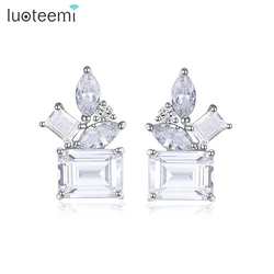 LUOTEEMI Square Cubic Zirconia Stud Earrings For Women Korean Fashion Party Luxury Jewelry Girl‘s Cute Emerald Cut CZ Earring