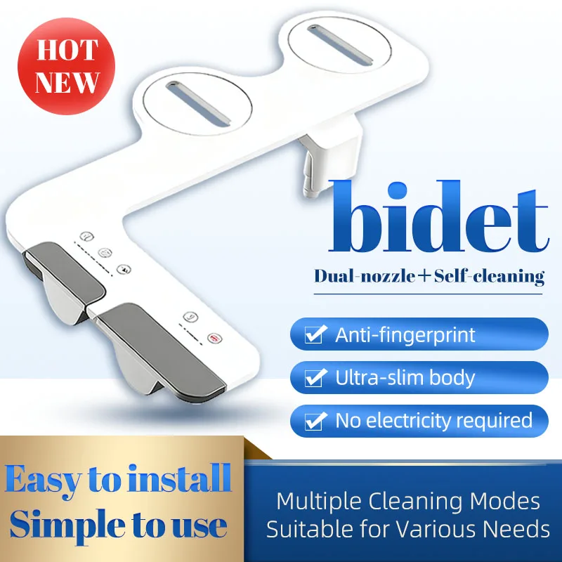

Non-Electric Ultra-Slim Bidet Bathroom Smart toilet accessories Hot And Cold Water Dual nozzle and Self-Cleaning Wash Device