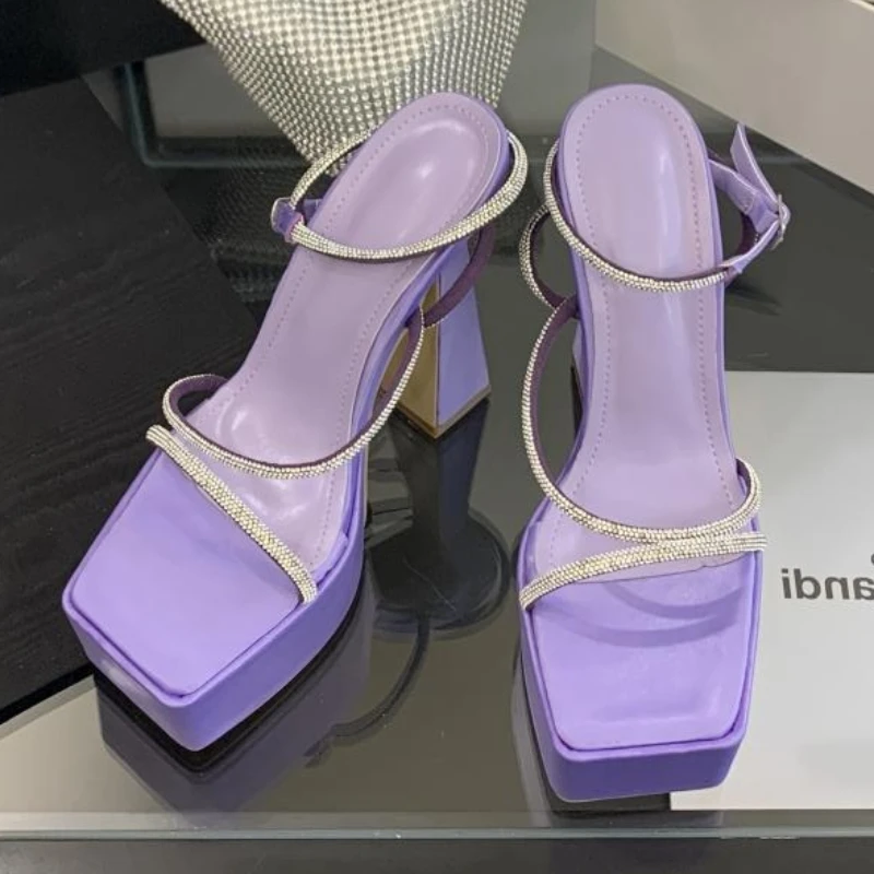 

Super High Heel Platform Sandals Women Luxury Rhinestone Narrow Band Plus Size High Heel Sandals Bling Sexy Banquet Dress Shoes
