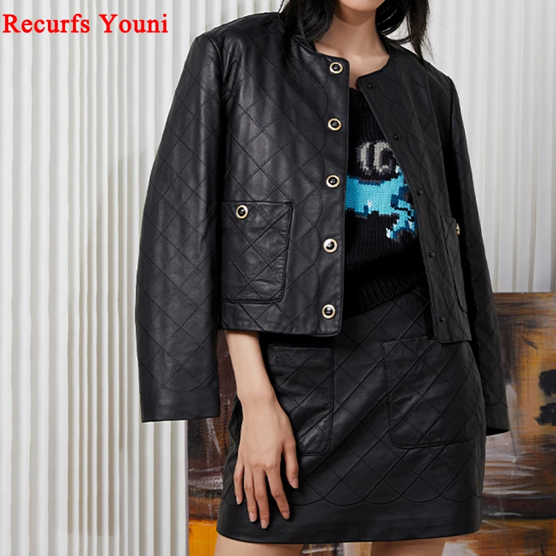 Leather Skirts Set For Women Diamond Embroid Slim Jackets A Line Sexy Mini Jupe Mujer 2 Piece Sets Outfit Streetwear Short Coat