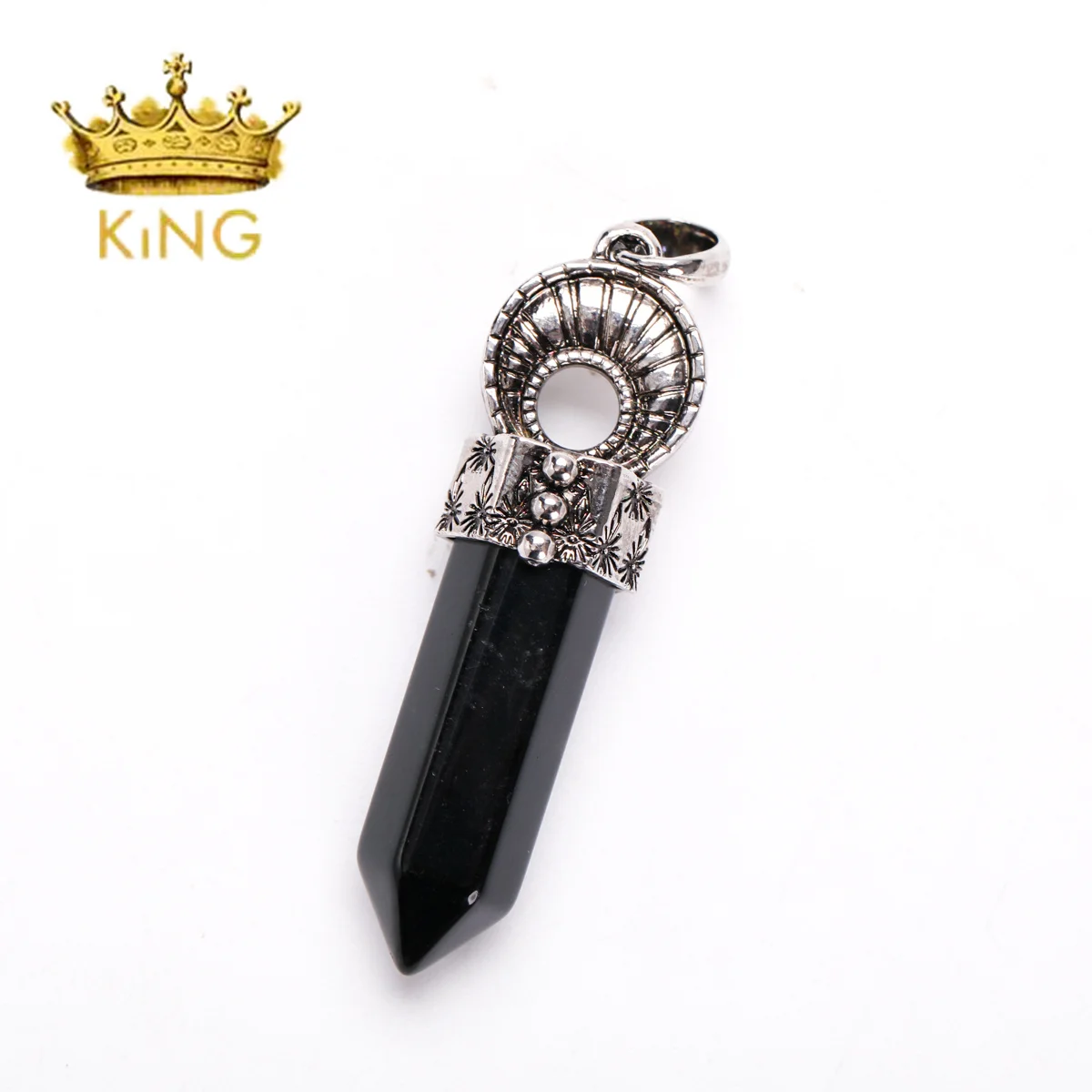 Vintage Silver Alloy Metal Point Shape Charms Natural Amethyst Shinny Stone Bead Crystal Pendants for Necklace image 6