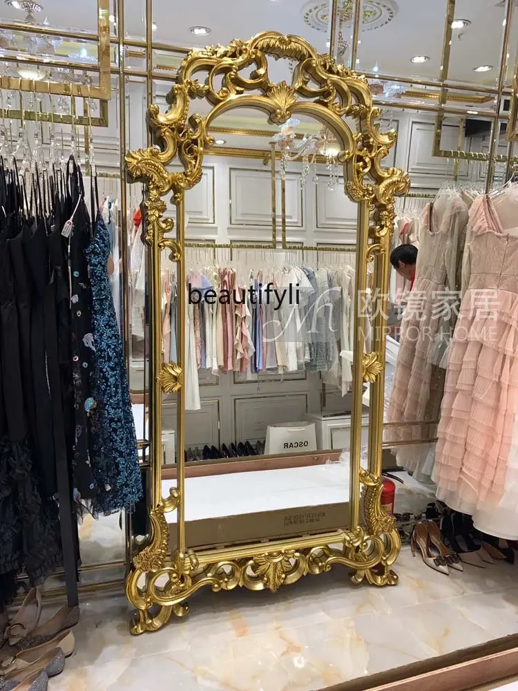 European Style Vintage Engraving Full-Length Mirror Clothing Store Full-Length Mirror French Floor Dressing Mirror