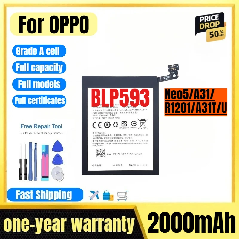 

BLP593 for OPPO Neo5/A31/R1201/A31T/U Phone Battery High Quality High Capacity Replacement Bateria Grade A Cell with Tools