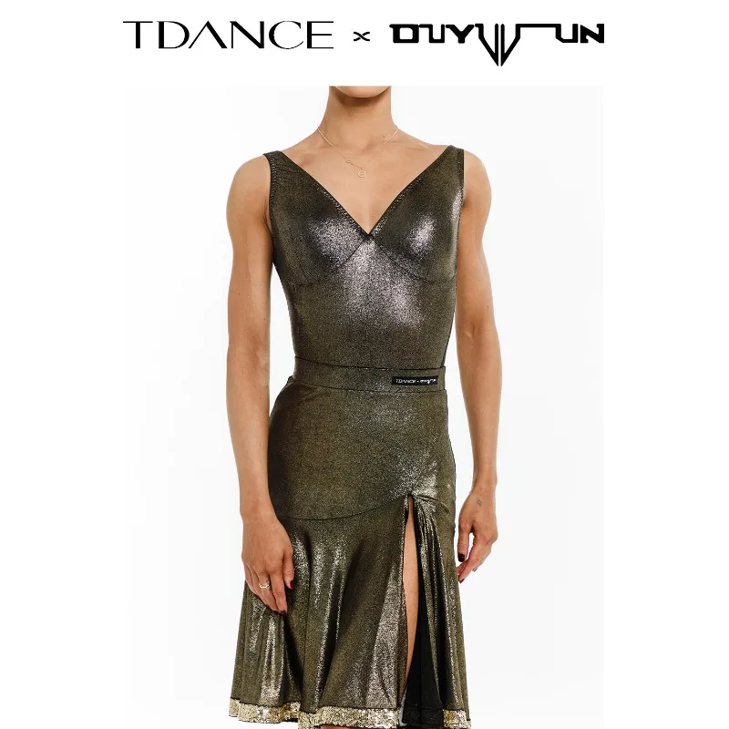 Rok Latihan Latin Khusus [Rok Setengah Berbahan Kulit Berkilau dengan Tali Serut] Rok Pertunjukan Latihan TXD-06