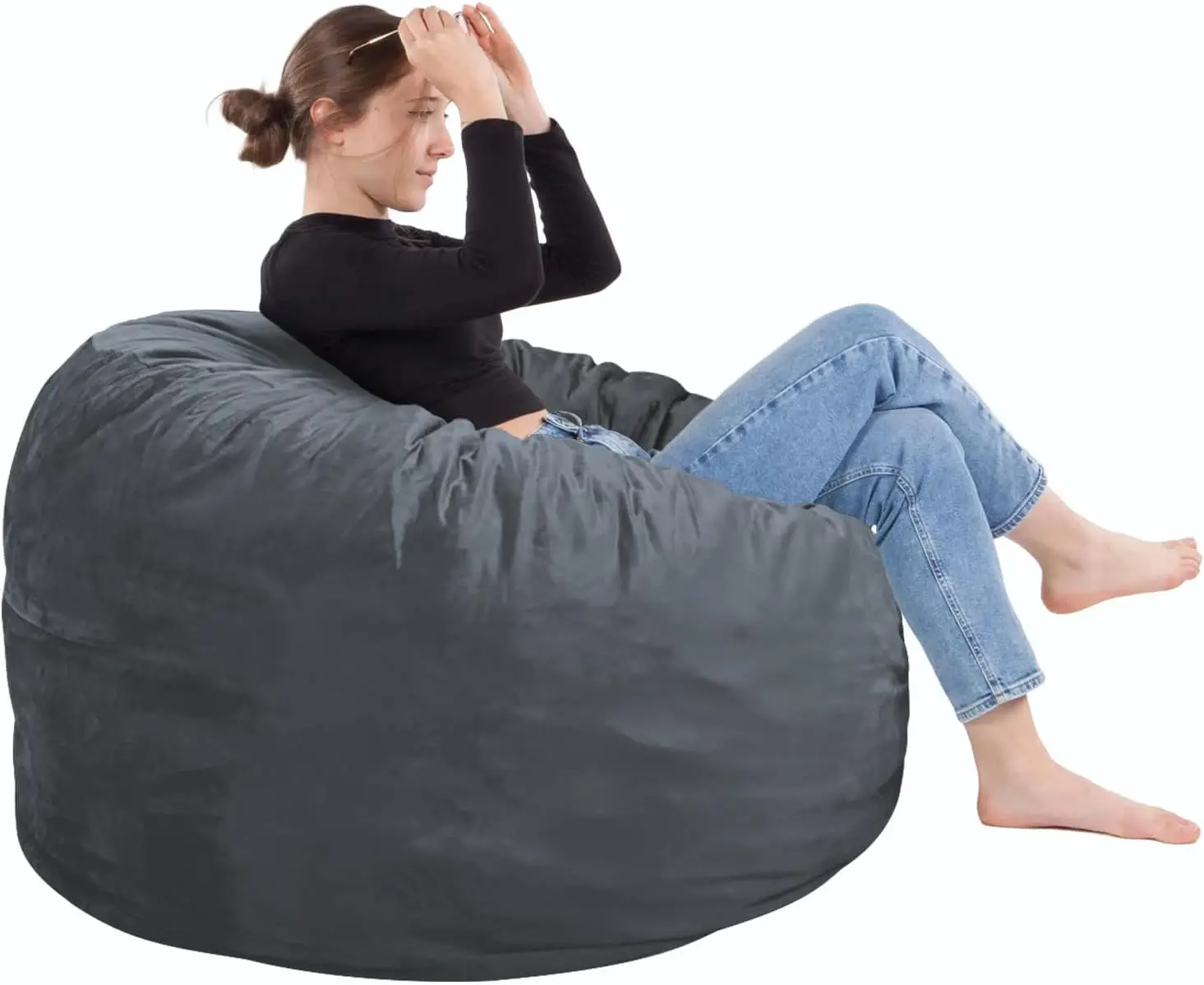

Bean Bag Chair 3Ft, Memory Foam Filled, Removable Velvet Cover, Bean Bag Chairs for Adults and Teens, Round Sofa Chair for Livin