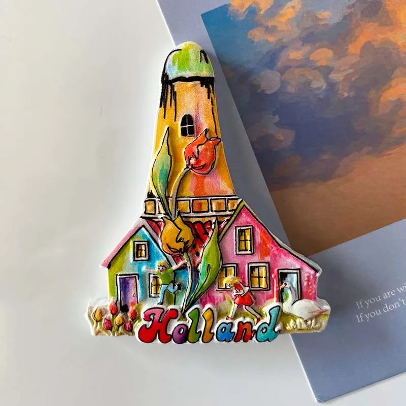 

Dutch House Refrigerator Magnet Creative Travel Souvenir Tulip Flower Decoration Personalized 3D Gift