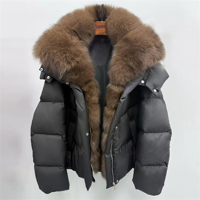 Women's winter jacket 2025 New true fox fur collar hooded down coats windproof and warm thick coat Detachable hat down jacket