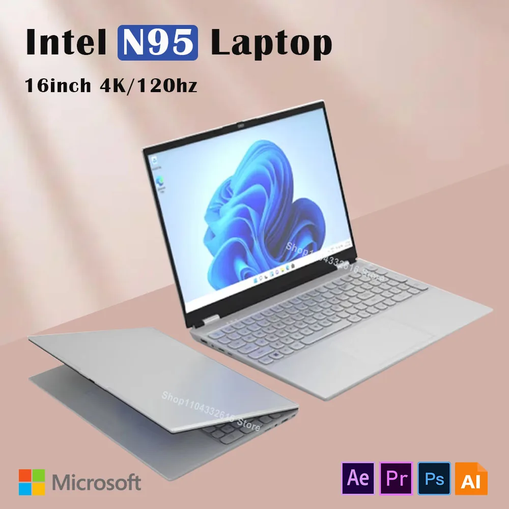 Intel N95 4K HD 120HZ Display Windows 11 16inch 3840*2160 Pro Celeron N95 Laptop Fingerprint Office Gaming notebook