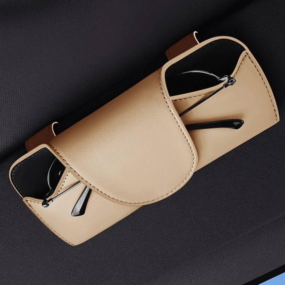 

PU Leather Sun Visor Glasses Holder Wear-Resistant Universal Auto Sunglasses Holder Multi-functional Sunglasses Protective Box
