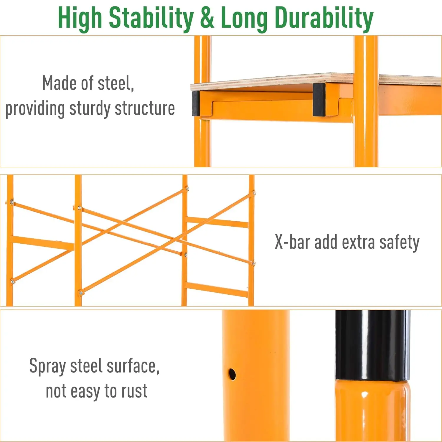 4 خطوات من الفولاذ 4.6 × 2 × 6 أقدام سقالة بعجلتين تتحرك مجاني للديكور الداخلي والخارجي مضاد للانزلاق، سعة 440 رطل