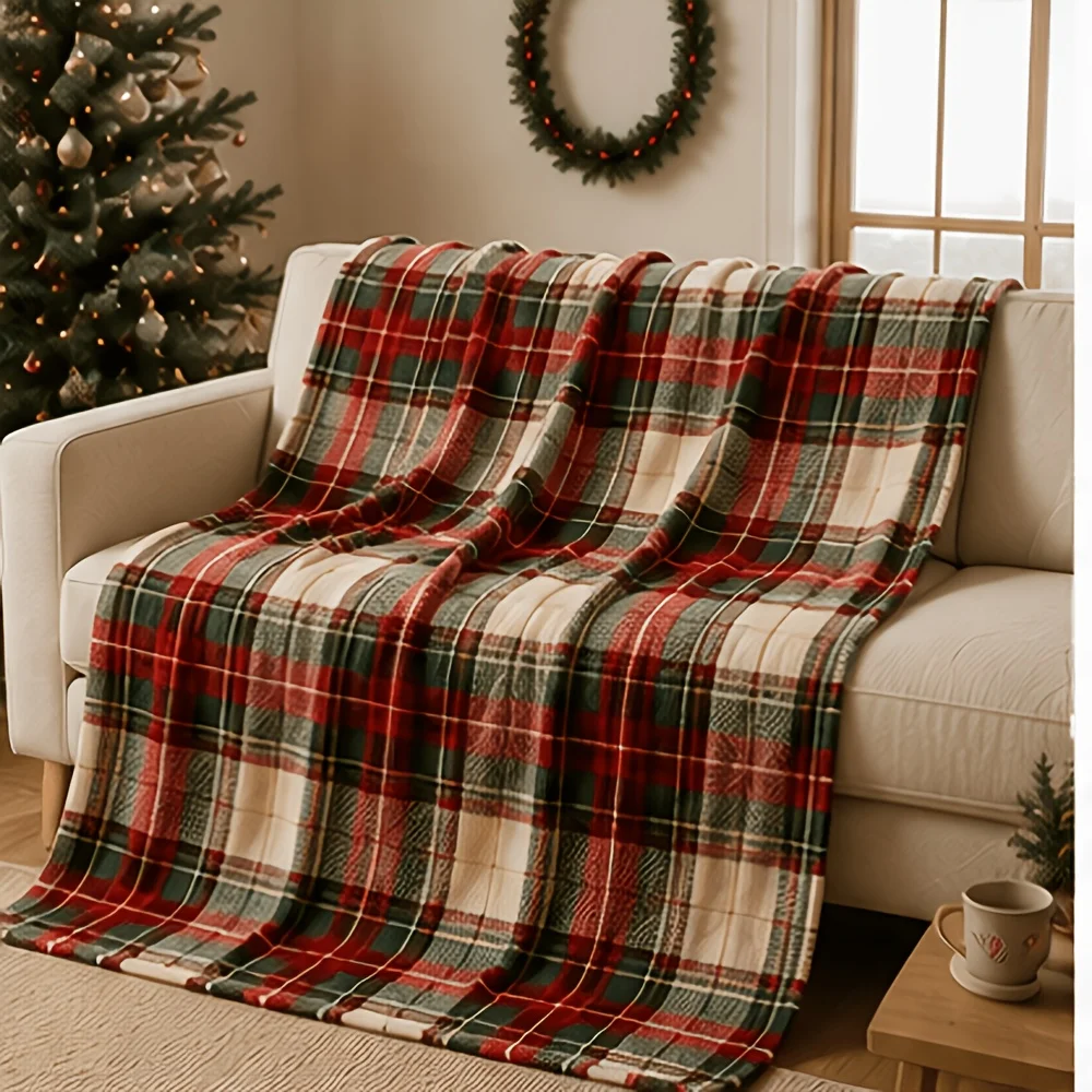 Christmas Plaid Flannel Blanket Tartan Check Holiday Throw Blanket for Sofa Bed Couch Bedroom Living Room Home Decor Winter Cabin Farmhouse Decoration Seasonal Gift Cozy Nap Blanket Office Travel Classic Festive Bedding Holiday Room Accent Art