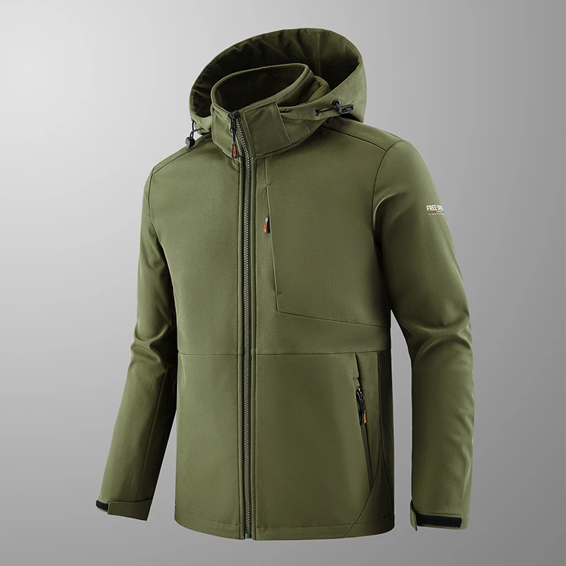 Autumn Men Windproof Outdoor Fleece Jackets Coat Man Detachable Hat Sport Jogger Jacket Man Outwear Camp Hike Windbreaker Jacket