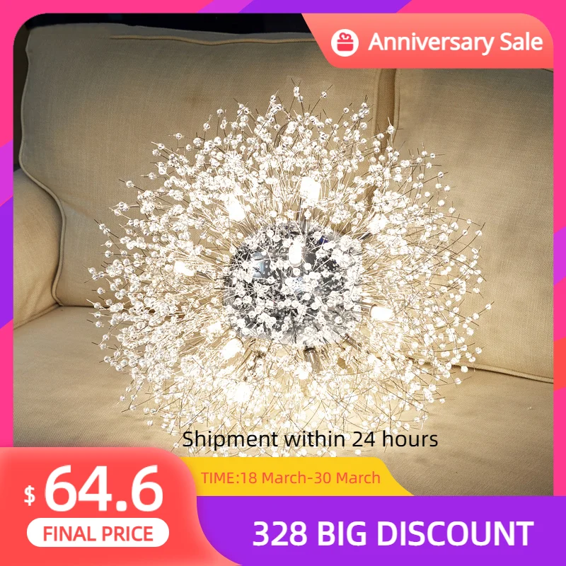 

2021 Modern Crystal Dandelion Chandelier Lighting Pendant Lamp For Living Room Dining Room Home Decoration WF-P40GD Winfordo