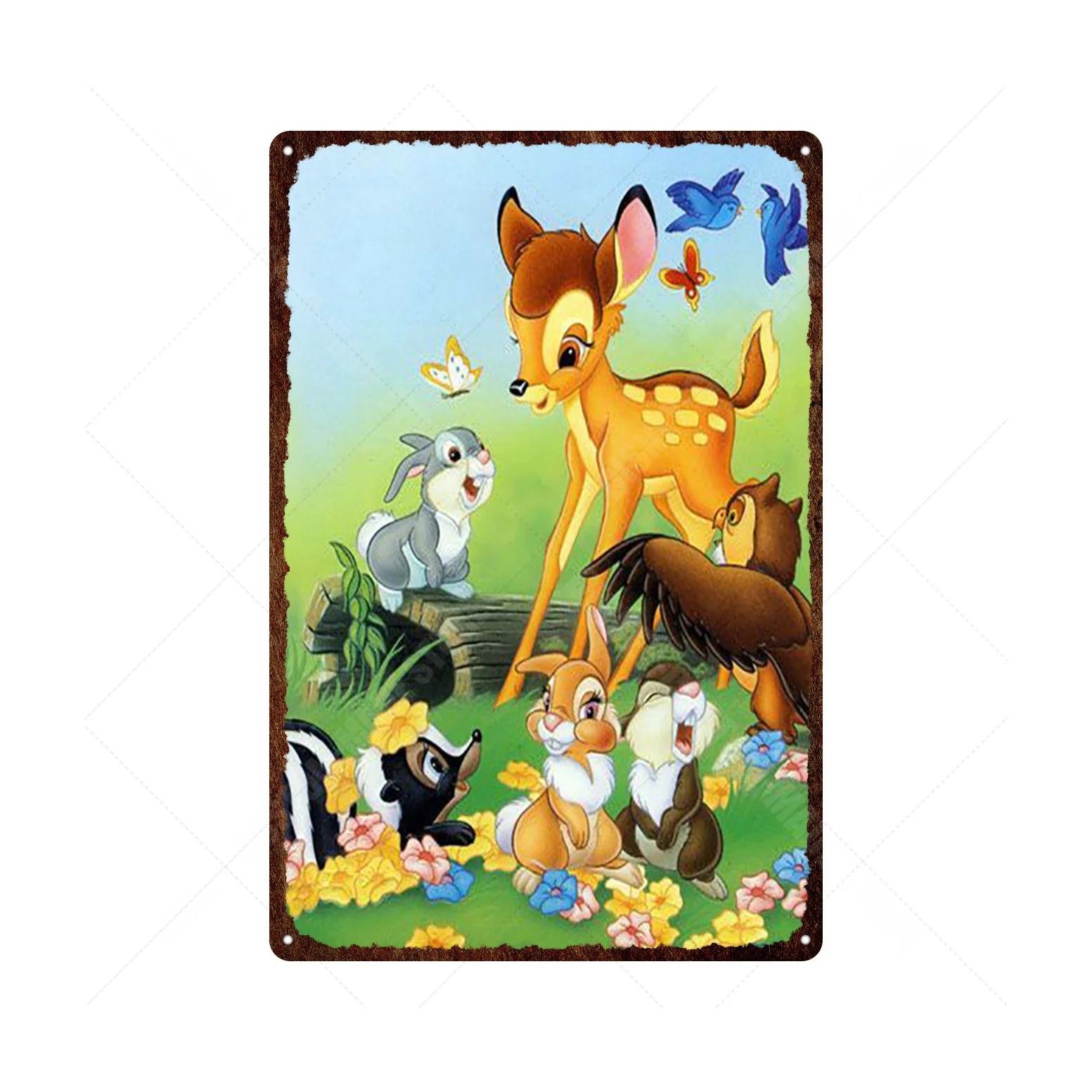 Disney Bambi Vintage Metal Sign Tin Plaque Wall Decor Bambi Cartoon Metal Poster Disney Wall Stickers Retro Home Decoration