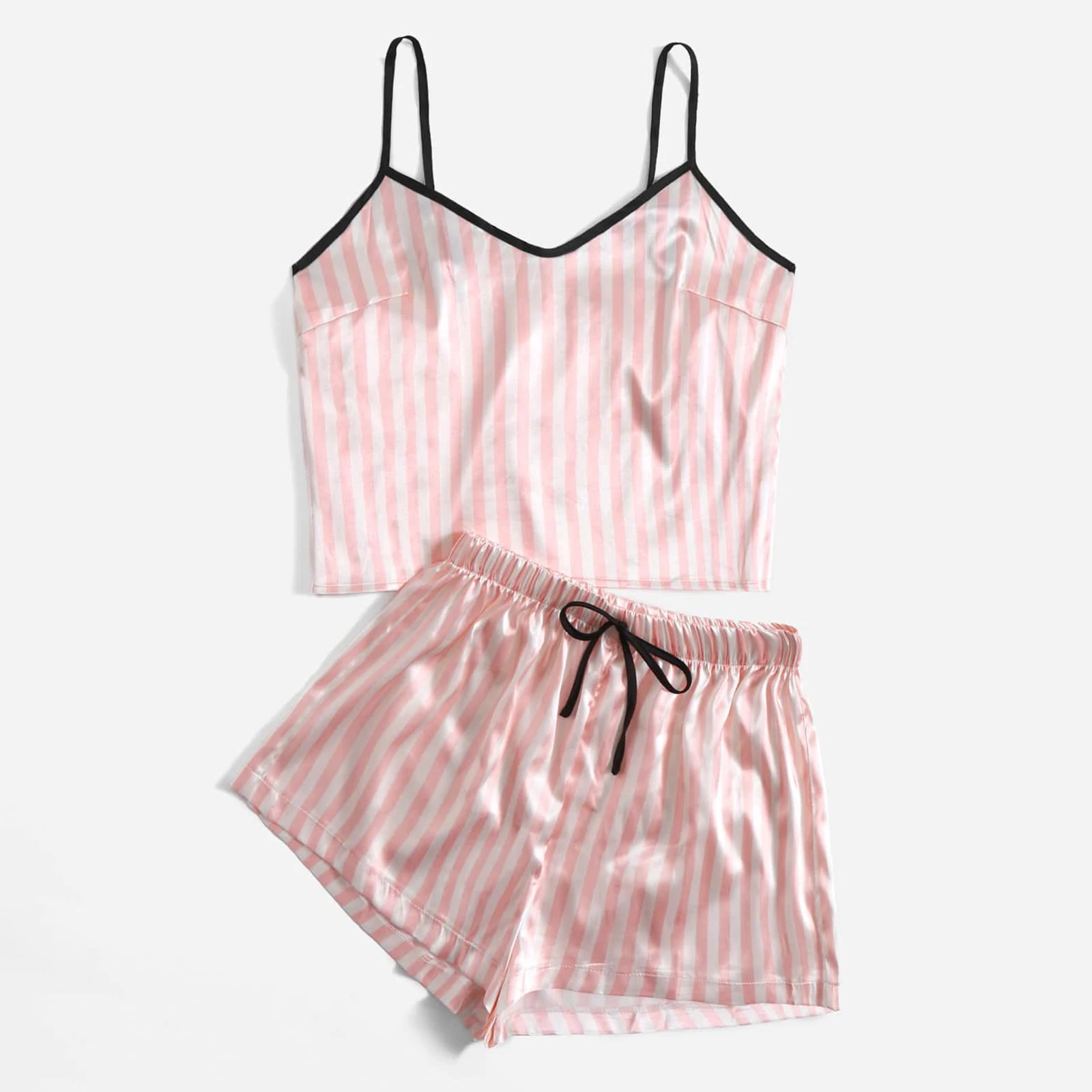 Conjunto de pijama Sexy con estampado de dibujos animados para mujer, ropa de dormir de satén sin mangas con tirantes, traje de casa para verano