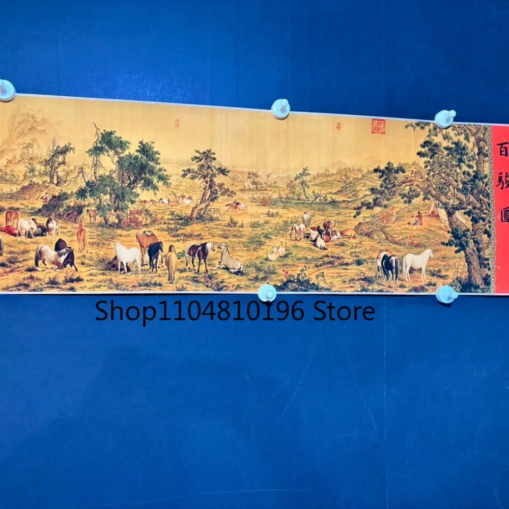 Old Chinese (Lang Shining) One Hundred Horses Scroll Painting, Qing Dynasty Art