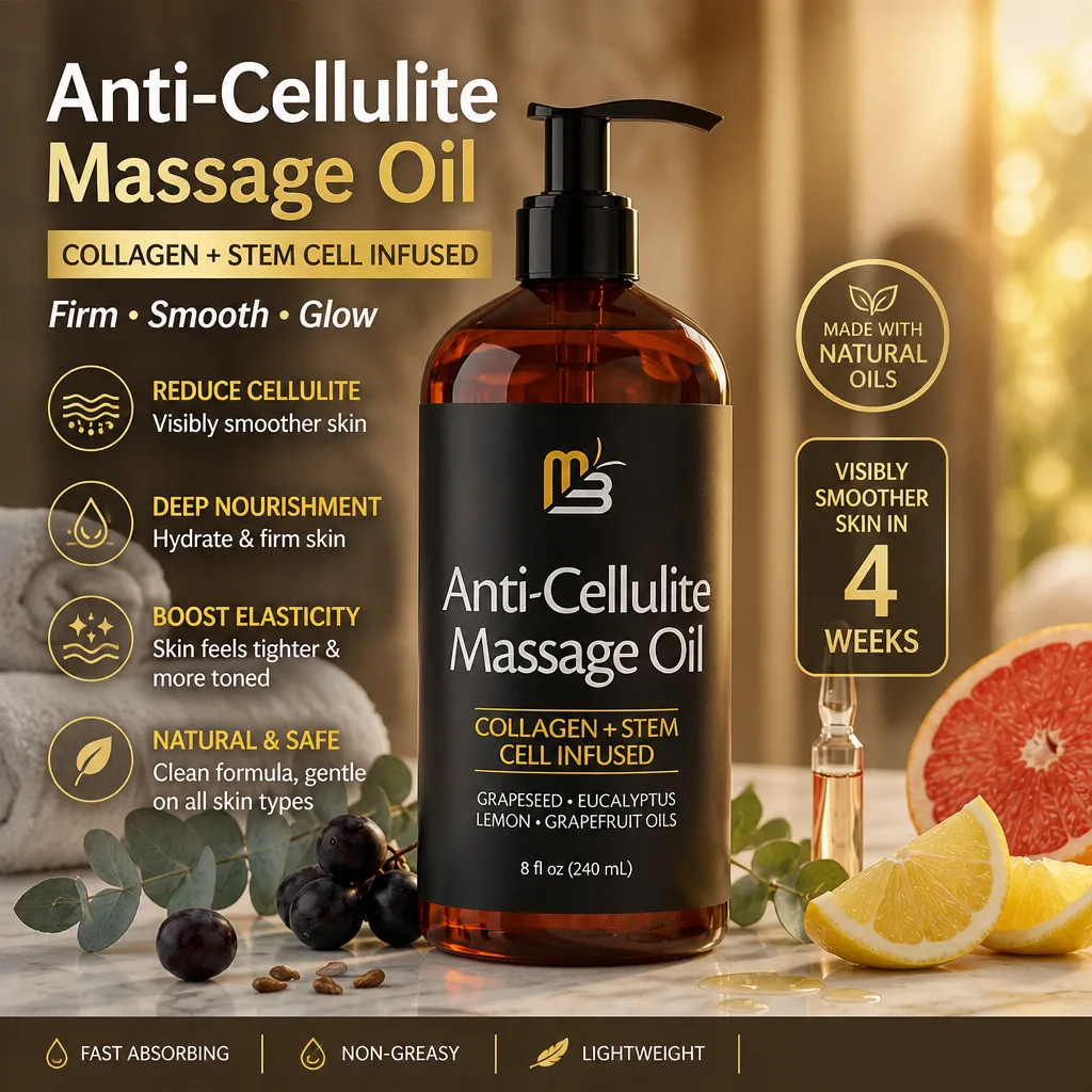Anti-Cellulite Massage Oil 240ml Collagen Infused Citrus Plant Oil Moisturizer Smooth Body Skin Spa Massage Essential Oil