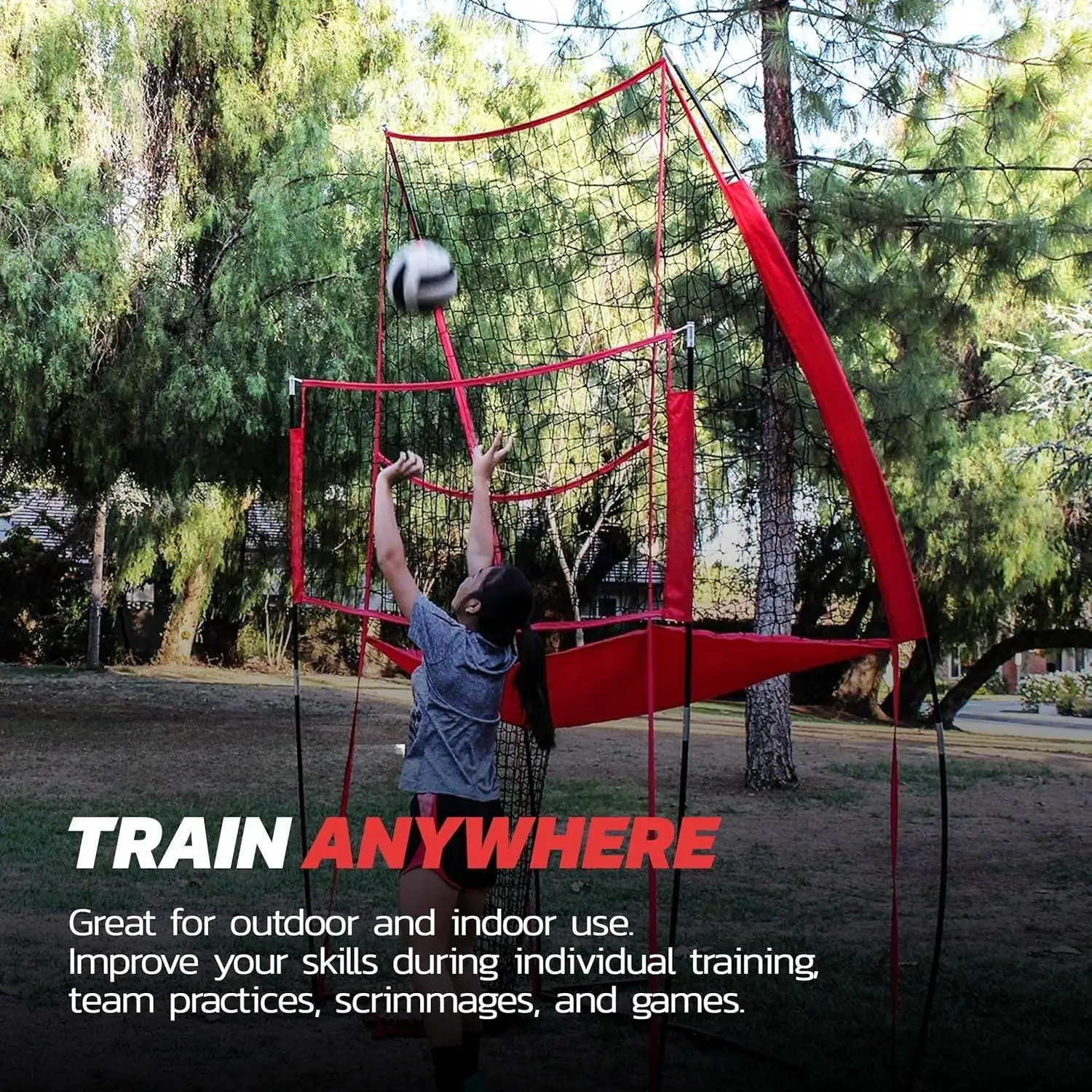 裏庭でのゲームや練習用のバレーボールネット、ボールリターン機能付きポータブルリバウンダーネット、屋内および屋外バレーボールトレーニング機器