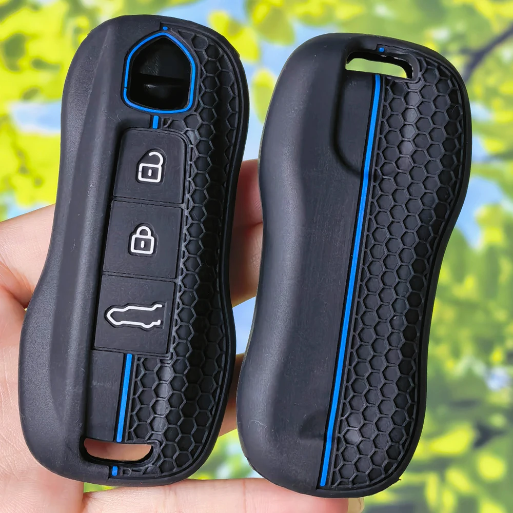 Sport Stripe Non‑Slip Silicone Key Shell For Porsche Panamera Cayenne 911 Macan Boxster Cayman Car Remote Fob Cover Accessory