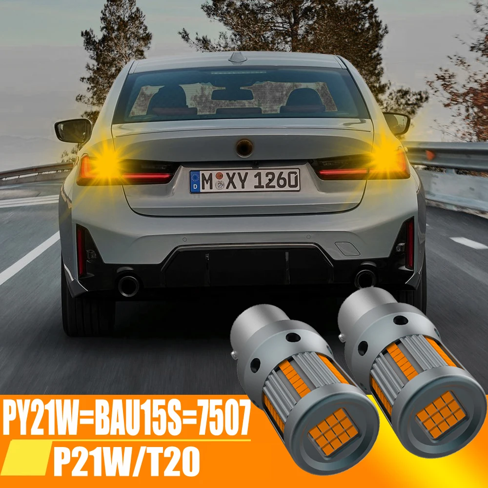 2PCS 1156 BA15S P21W BAU15S PY21W 12496 T20 WY21W 7440 W21W  LED Bulbs 66smd CanBus Lamp Reverse Turn Signal Light Orange Amber