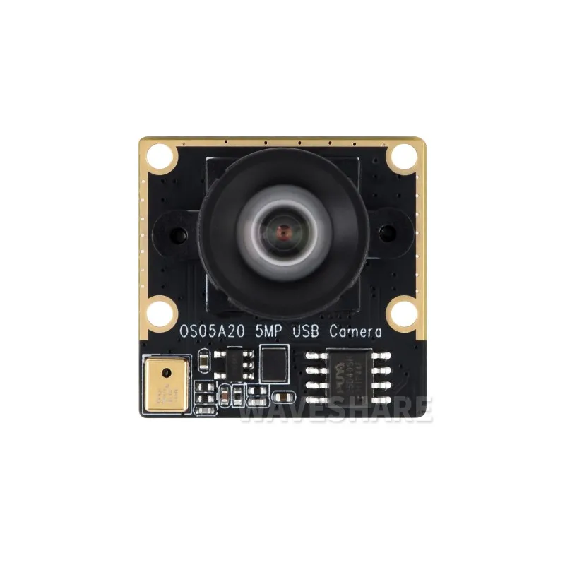 Waveshare OS05A20 5MP USB camera module type C, supports USB2.0 port, onboard single microphone, 91.7° FOV distortion-free lens