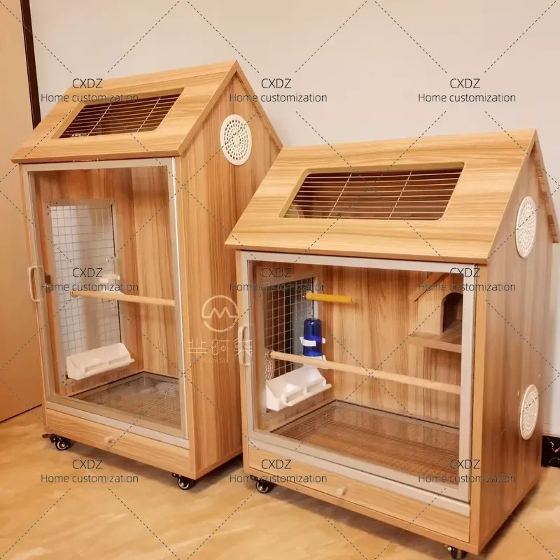 Solid Wood Parrot Cage Large Bird Cage for Adult Birds Breeding Ornamental Pet House DIY Landscaping Aviary with Ecological