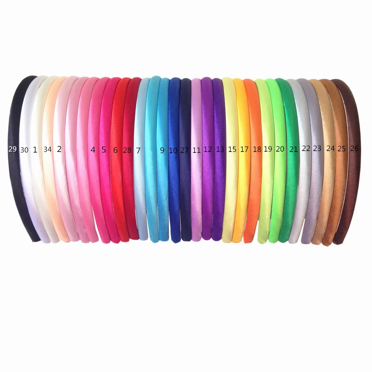 60 sztuk/partia 30 kolory zwykły Satin tkaniny pokryte pałąk 10mm stałe cukierkowe kolory żywica pasma włosów plastikowe Hairband dla dorosłych