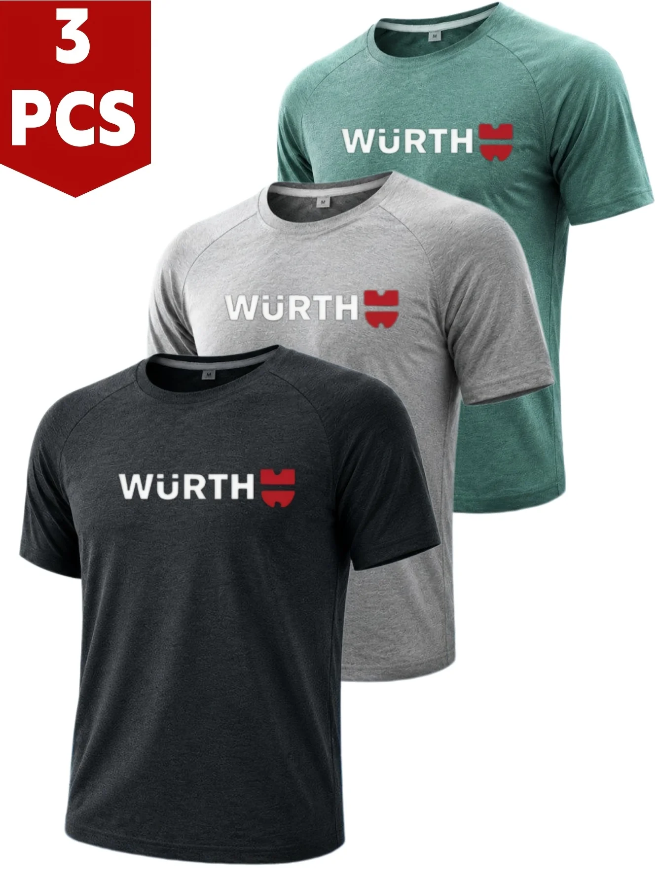 3pcs Men's printed quick-drying T-shirt, smooth and loose with high elasticity, running T-shirt without pilling, short sleeve