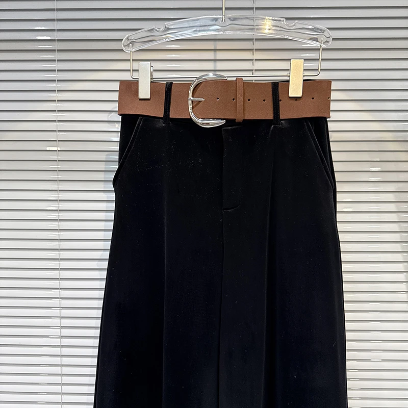 2025 winter new niche fashion solid color wide waistband drooping sensation and plush loose velvet wide leg pants