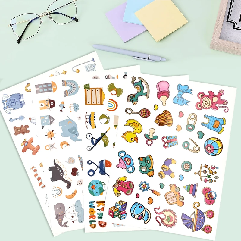 4 Sheets Baby Scrapbook Stickers Aesthetics DIY Baby Girl Boy Growth Record Albums Envelopes Decorative Stickers Kids Toys Gifts