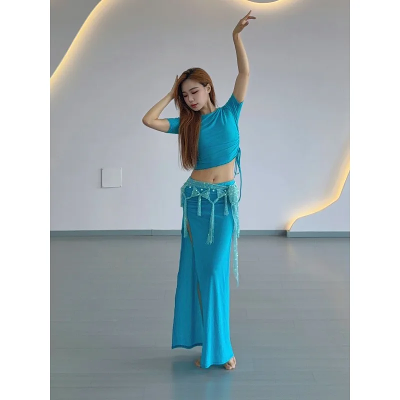 customized belly dancewear practice sense table performance clothes display set women's mesh blue samba carnival costumes