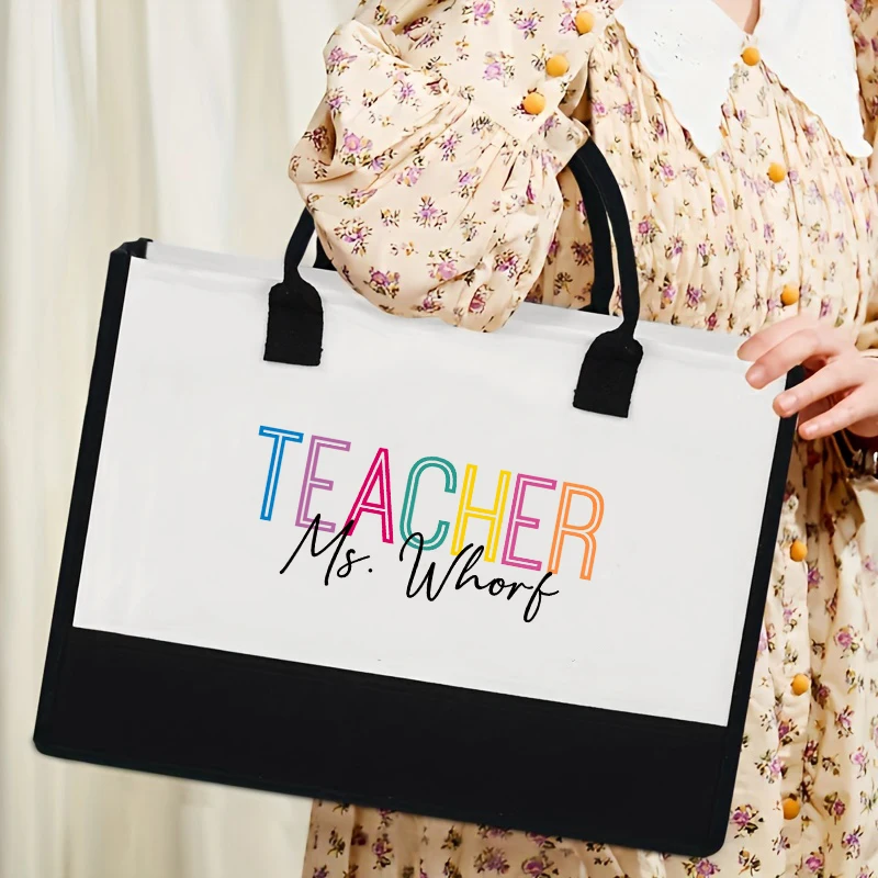 Custom Teacher Name Tote Bag Organizer Large Capacity Travel Shoulder Bags Personalized Back To School Teacher Appreciation Gift