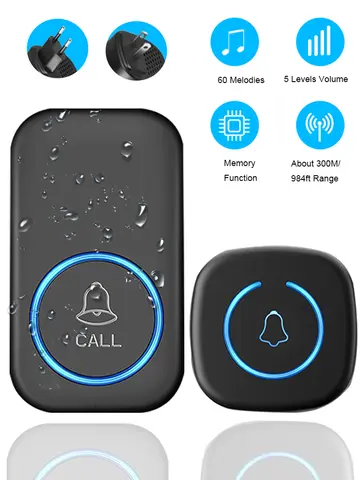 Wireless Doorbell IP44 Waterproof Smart Home Welcome Door Bell 300M Range 60Songs Intelligent Home Chime Bell Kit US/EU Plug