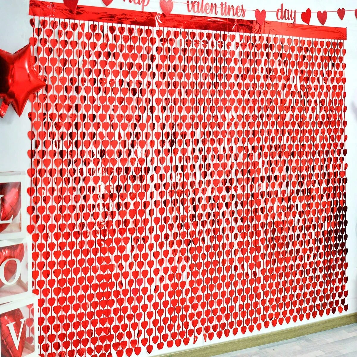 2 * 1 Red Love Rain Curtain frędzel Walentynki, zaręczyny, rocznica ślubu, dekoracja tła przyjęcia urodzinowego