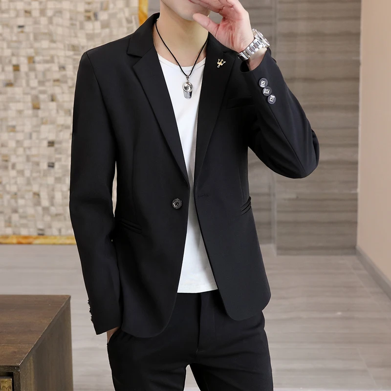 

Тонкий мужской пиджак Slim Fit для повседневной носки, весна-осень, новый корейский стиль, модная городская одежда, с длинным рукавом