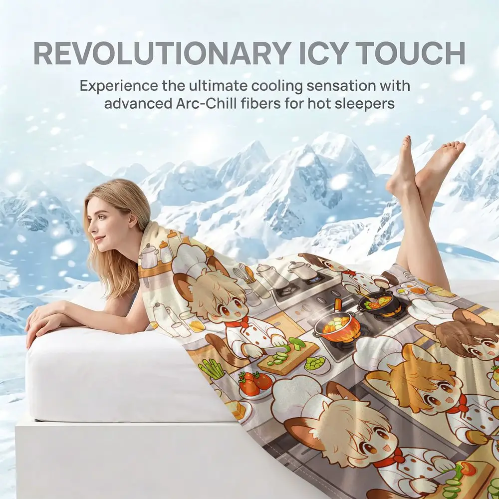 Cooling Blanket Cartoon Chef Shiba Digital Print Q MAX 0.3 Ice Silk Summer Throw Dining Room Sofa Cooling Cover
