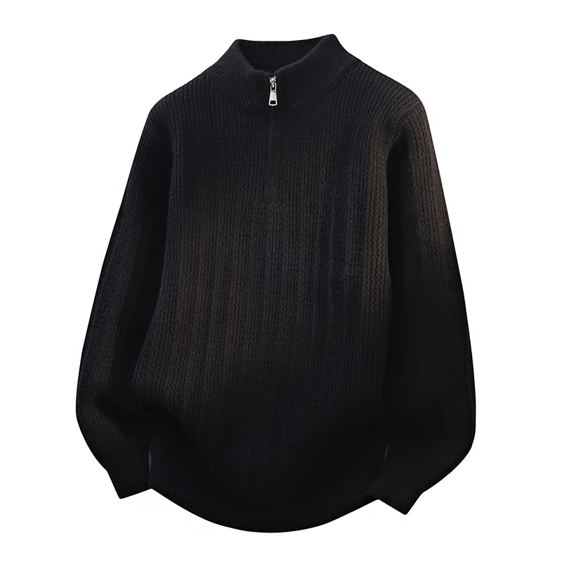 

Мужской утепленный вязаный свитер на молнии, повседневный, свободного кроя, однотонный, осенне-зимний, новый, с высоким воротником, трикотажный, комфортный крой