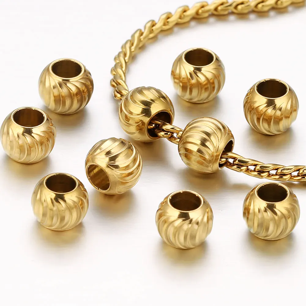 10pcs 3/4/5/6/8/10mm Stainless Steel Round Spiral Pattern Spacer Beads Charms for Bracelet DIY Jewelry Making Supplies
