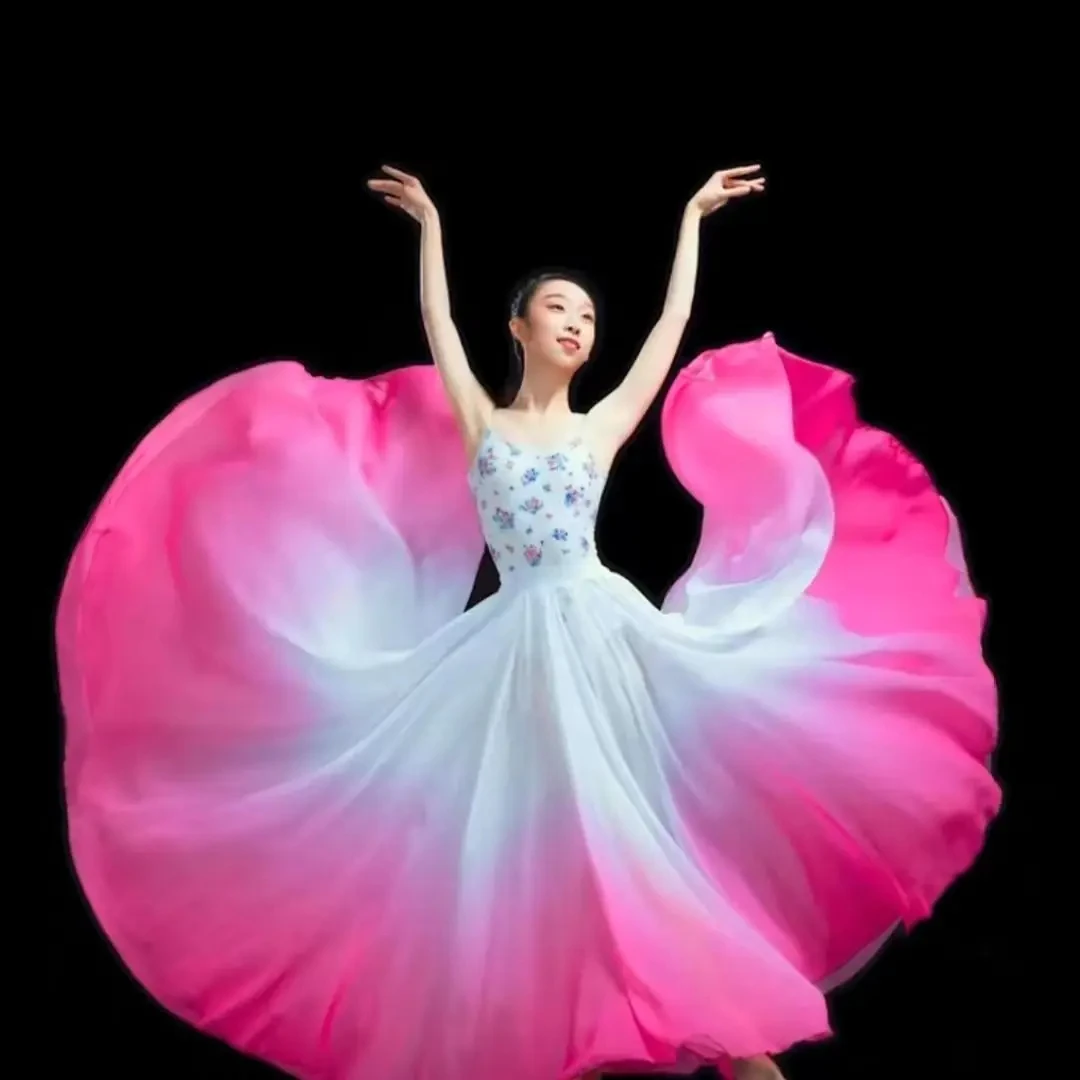 720 Degree Women Ethnic Classical Modern Dance Training Skirt Gradient Elegant Performance Swing Skirt Wrap Ethereal Skirt