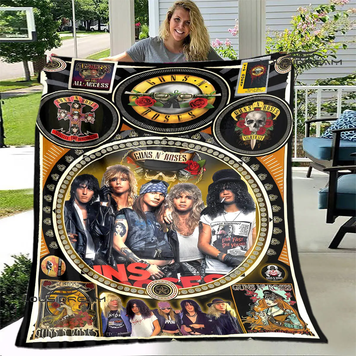 Guns n\'roses band retro print blanket Flannel Soft Comfort Blanket Home Travel Blanket Kids Warm Blanket birthday gift