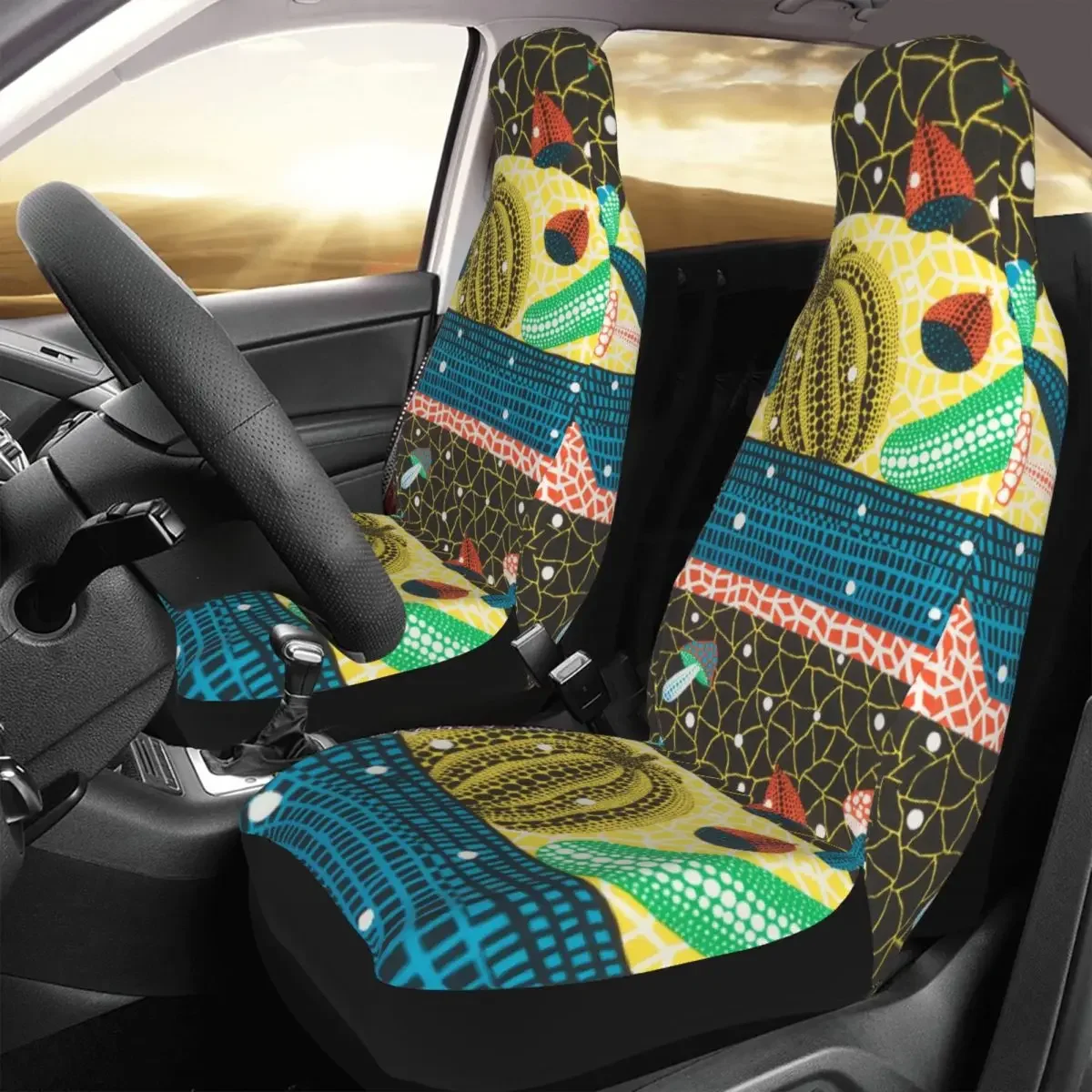 Abstract Art Yayoi Kusama Front Auto Seat Cover for Women 3D Print Pumpkin Car Seat Covers Universal Fit for SUV Sedan Van 2 PC