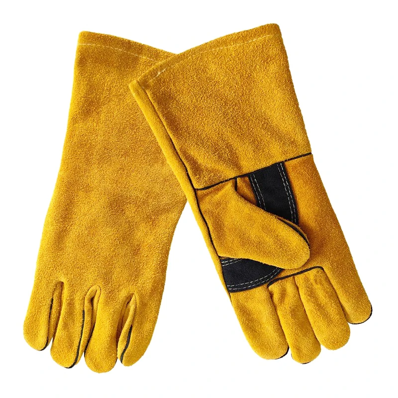 Long Length Welding Gloves Outdoor Heat Resistant Thickened Leather Lining Insulation Wear-Resistant Cowhide Protective Gloves