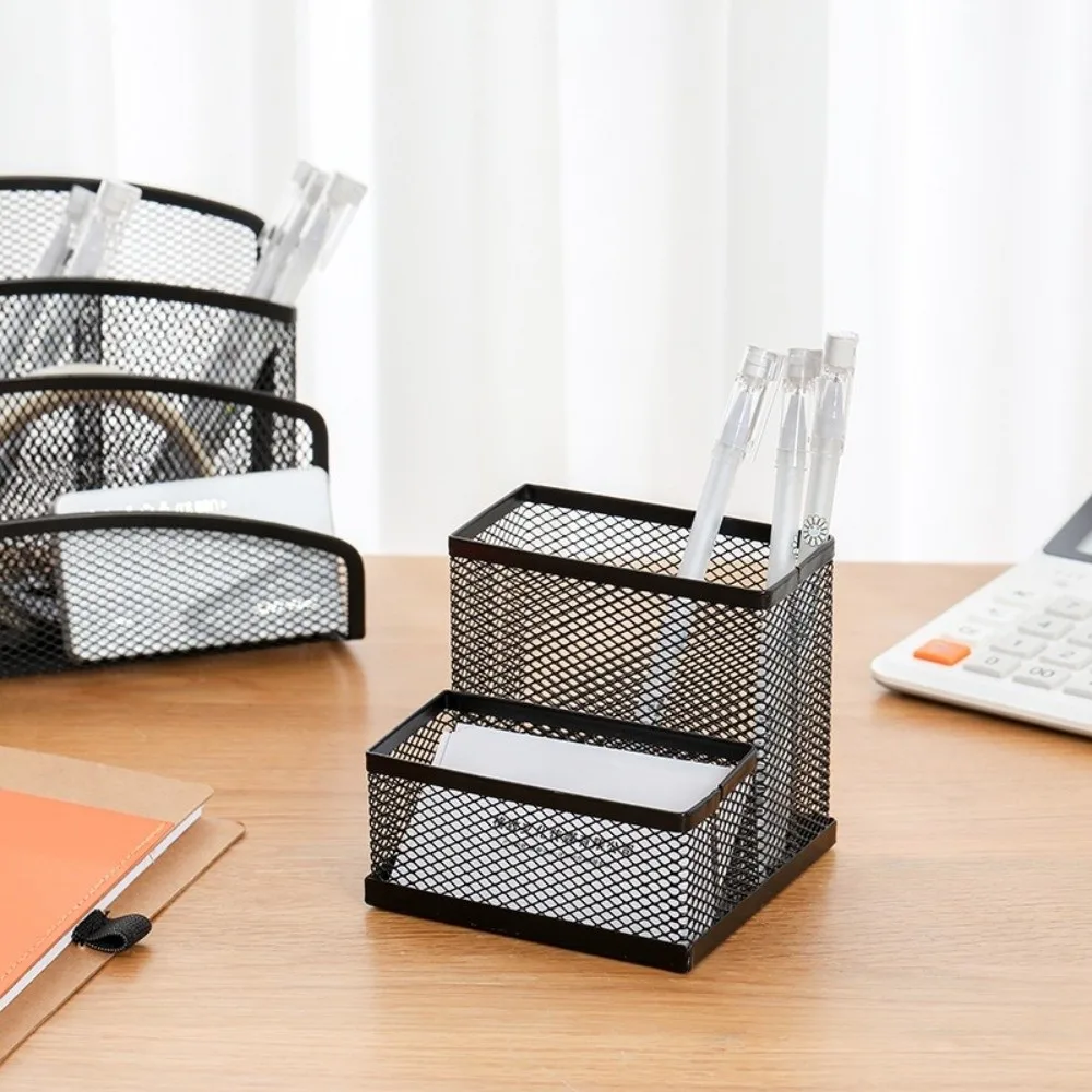 Durable Metal Mesh Pen Holder 2/3 Grids Black Pen Holder File Storage Rack Pencil