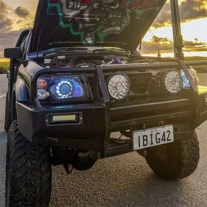 For Nissan PATROL Y61 SERIES1-3(1997-2004) CUSTOM LED HEADLIGHTS Cuboid Angel Eye Turbine RGB Sequential Indicator+DRL